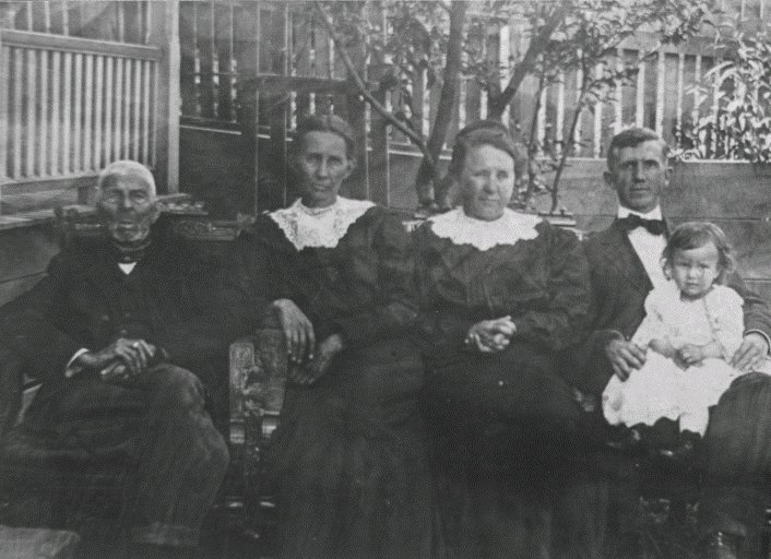 billjames Bill James' Family photo of 5 generations. On left, Issac Baker who fled NC with his parents (my great-great-great-great Granddad), his daughter (my great-great-great aunt), my great-great grandmother, My great-grandfather, My great aunt (as a baby) my grandmothers sister.